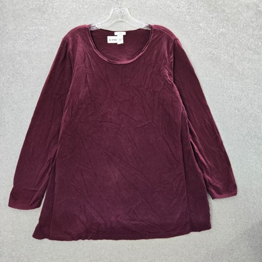 J Jill Women Sweater‎ Large Red Tunic Lightweight Long Sleeve Crew Neck